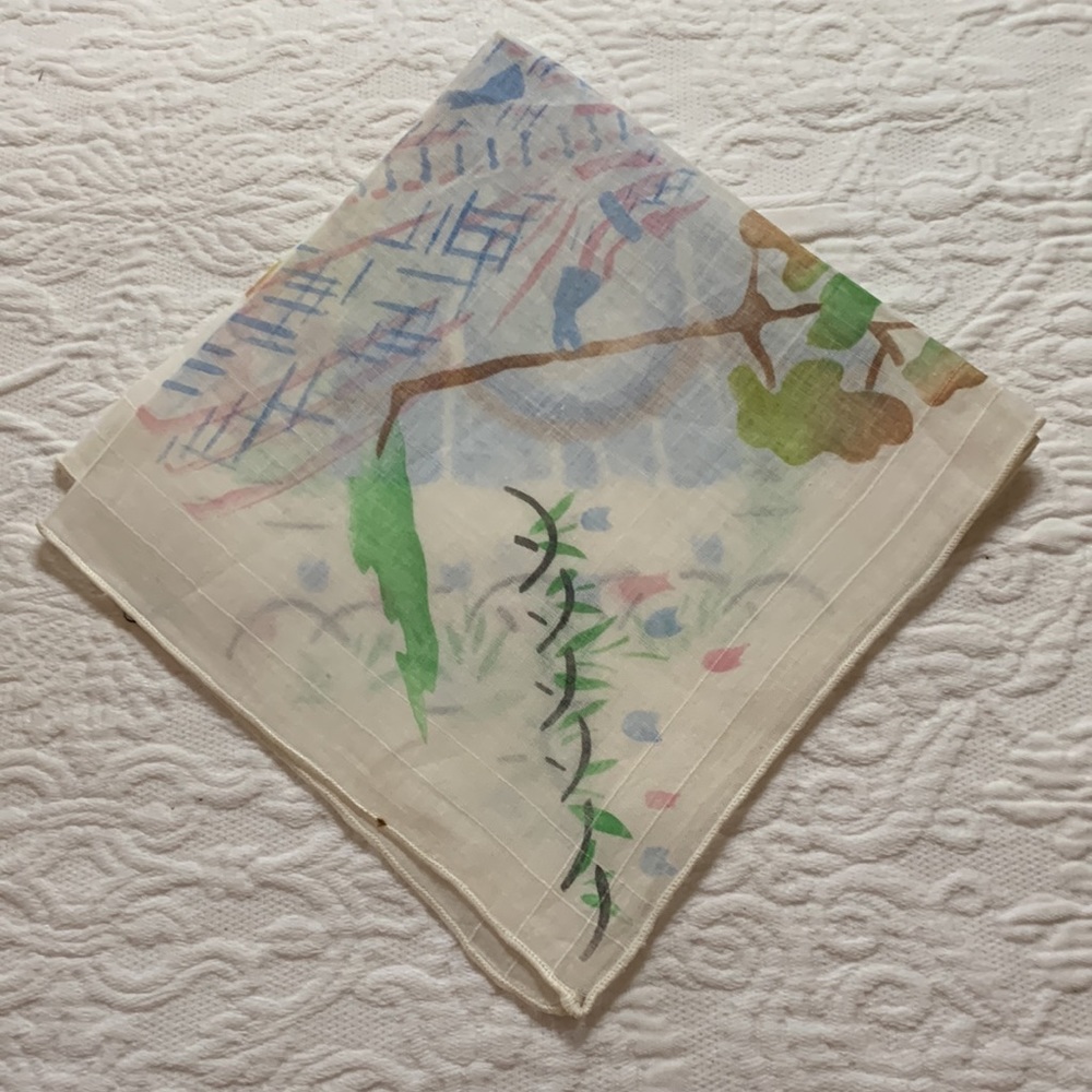 VINTAGE SILK HANDKIE HAND PAINTED?VICTORIAN LADIES (see photos @condition) - Picture 3 of 3